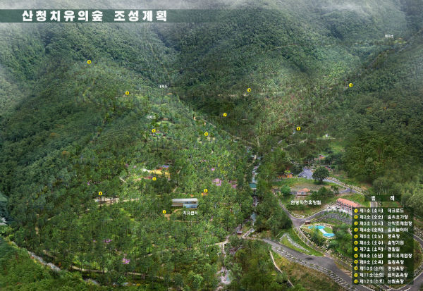 산청군은 동의보감촌과 연계한 치유의 숲을 조성하기로 했다(사진은 치유의 숲 조감도)