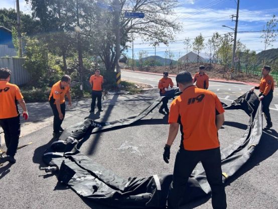 하동소방서, 전기차 화재대응장비 활용 자체 훈련
