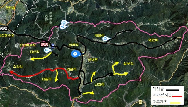 산내면 상수도 확충사업 위치도