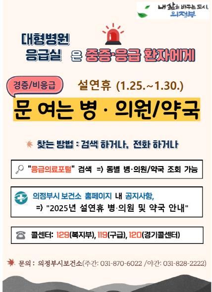 의정부시, 설 연휴 응급진료 상황실 운영으로 시민 건강 지킨다
