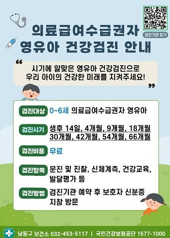 남동구, 의료급여 수급권자 영유아 건강 검진비 지원