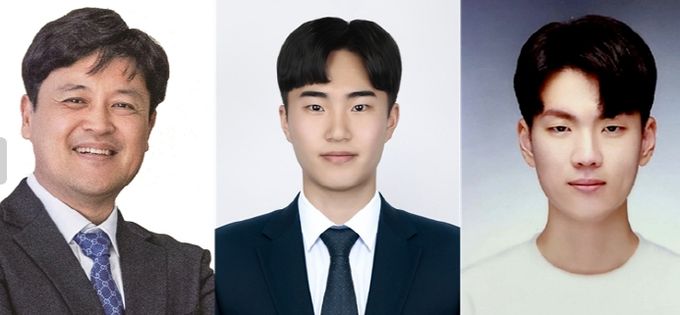 경상국립대학교 공과대학 기계공학부 김덕종 교수와 학부 권동현 학생, 석사과정 권영조 씨(왼쪽부터)