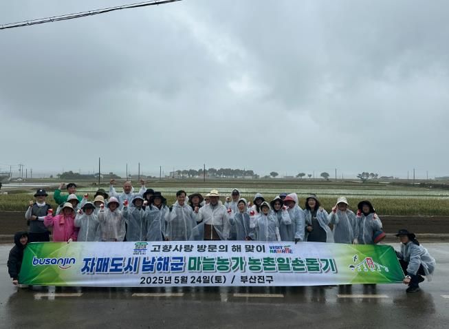 부산진구청 직원, 자매도시 남해군 마늘밭에서 구슬땀