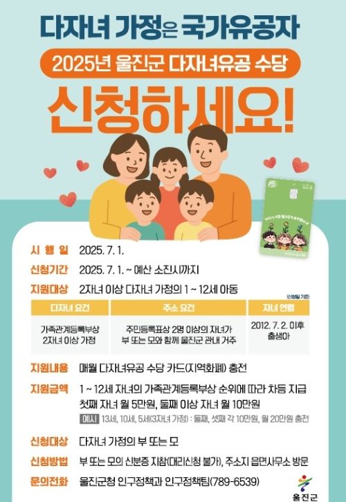 “다자녀유공 수당 7월 1일부터 신청하세요”