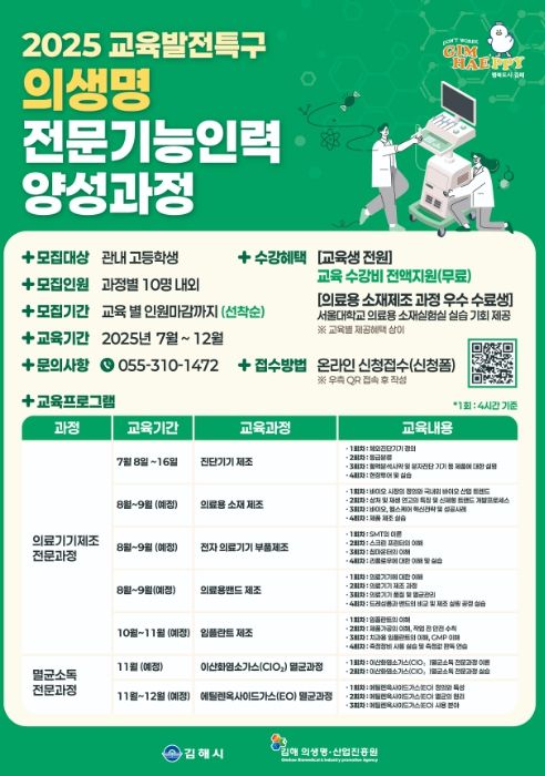 김해의생명산업진흥원, 고등학생 대상 의생명 전문기능인력 양성 본격화