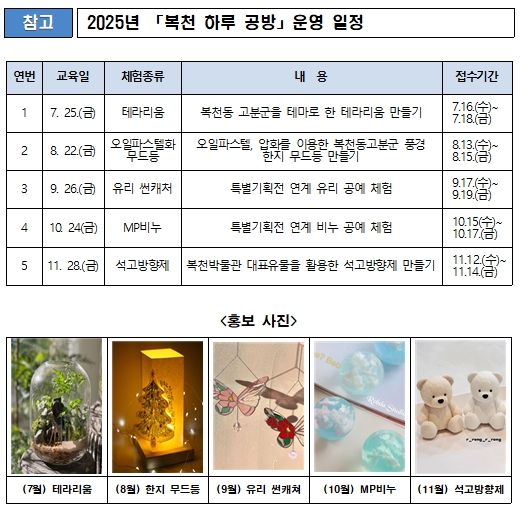 특별기획전과 복천동 고분군 관련 성인 공예 미술 체험 프로그램