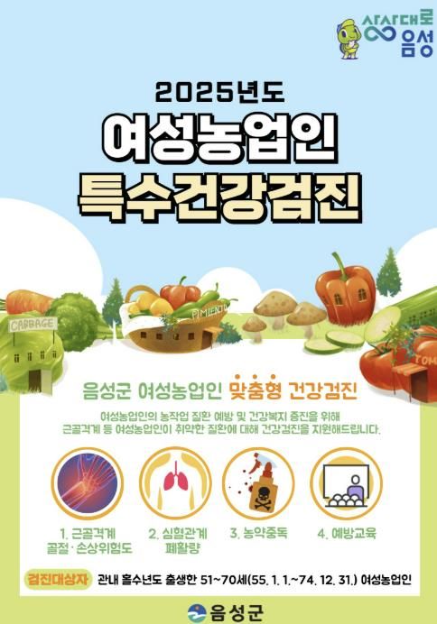 음성군, 여성농업인 대상 특수건강검진 및 자가 건강관리 물품 지원