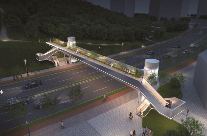 진주시, 도로교통 개선사업 본격 추진 - 은하수초교 앞 보도육교(야간)