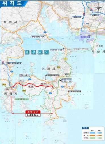 남해안 광역성장의 발판 마련 통영~거제 고속도로 사업 예타 최종 확정(위치도)