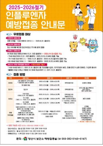 양산시, 22일부터 인플루엔자(독감) 예방접종 실시