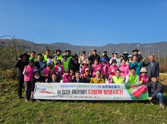 경남농협-밀양시-민간(고.주.모) 합동 밀양시 사과수확 현장 찾아 농촌 일손