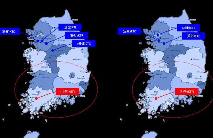 ESS, EV충전장치 분야 고효율 기자재 인증시험기관 위치도
