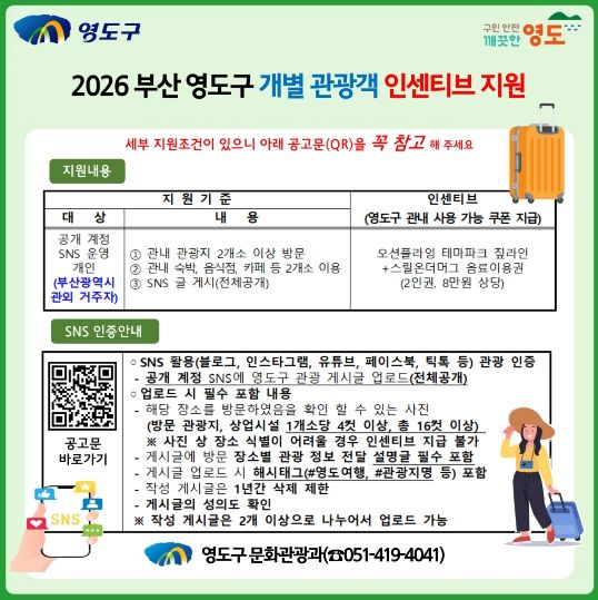 영도구, 개별관광객 인센티브 지원사업 추진