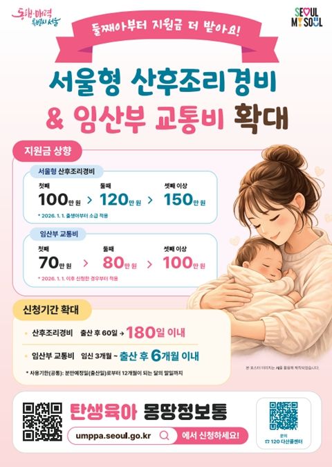 ‘서울형 산후조리경비 & 임산부 교통비 확대’ 안내문
