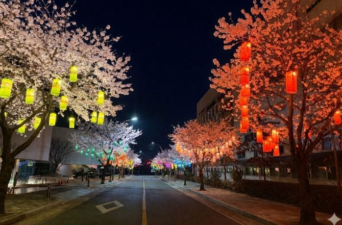 화사한 벚꽃·화려한 실크등 조화, 관광명소